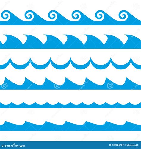 Wave Set Waves Seamless Pattern Decoration Template Of Sea And Ocean