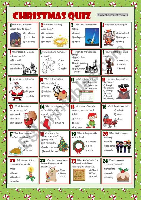 Christmas Quiz Esl Worksheet By Kissnetothedit