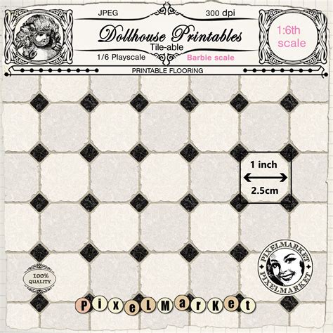 Playscale Dollhouse Flooring 16th Barbie Checkered Marble Floor Tiles