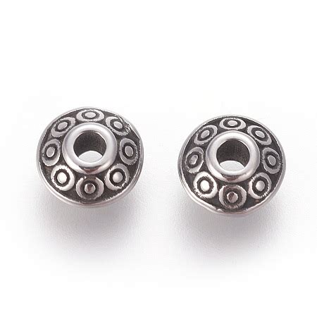 Honeyhandy Stainless Steel Spacer Beads Flat Round Antique Silver