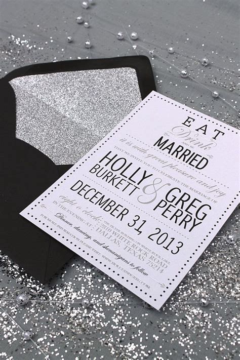 Eat Drink And Be Married Modern Glamourous Wedding Invitation