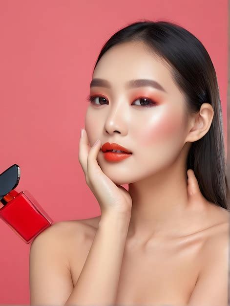 Premium Photo Asian Womans Makeup Face Woman Testing Cosmetics