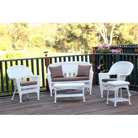 5 Piece White Wicker Conversation Set Brown Cushions Walmart