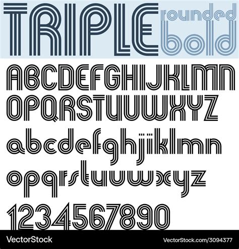 Retro triple line rounded bold font Royalty Free Vector