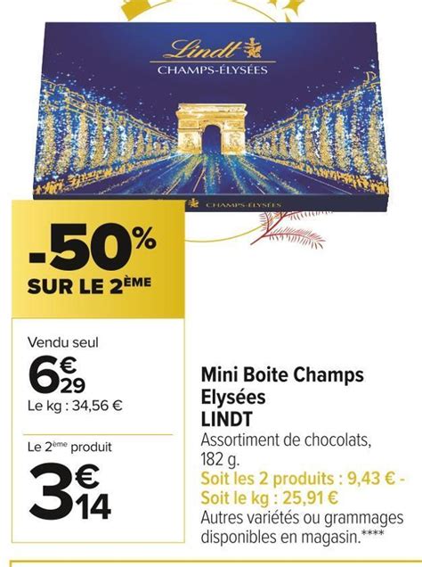 Promo Lindt mini boite champs elysées chez Carrefour Market