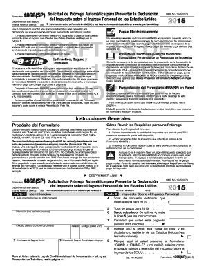 Fillable Online Irs 2015 Form 4868 SP Solicitud De Pr Rroga Autom