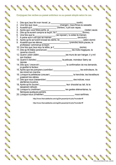 Le Passé Simple Et Le Passé Antérieu Français Fle Fiches Pedagogiques Pdf And Doc