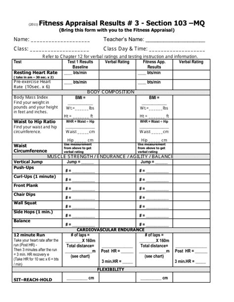 fitness evaluation templates   fill  print