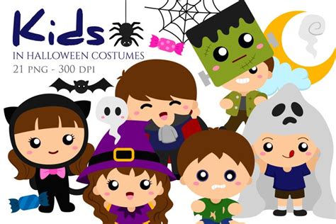 Kids and Halloween October Costume Cartoon Clipart Sticker