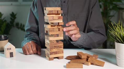 Business Hand Playing Tower Wooden Blocks Game Stock Video Video Of Business Caution 279011329