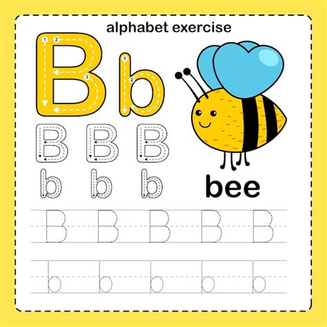 Premium Vector Alphabet Letter B Bee Exercise With Cartoon Vocabulary