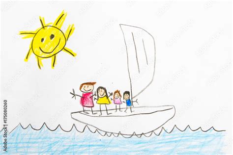 Kid Drawing: Boat Stock Illustration | Adobe Stock