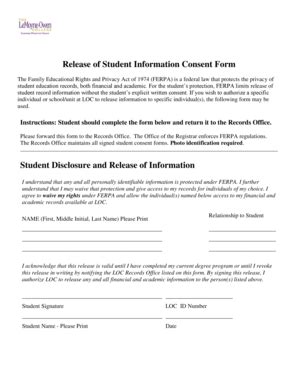 Fillable Online Loc Release Of Student Information Consent Form Student