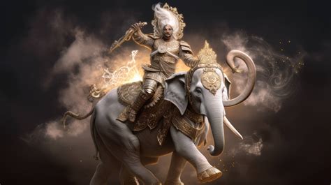 A Grandiose Representation Of Indra The Hindu God Of Thunder And