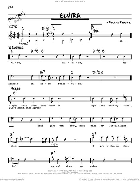 Elvira Sheet Music Real Book With Lyrics Pdf