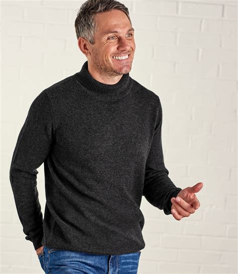 Dark Charcoal Cashmere And Merino Turtle Neck Sweater Woolovers Us In