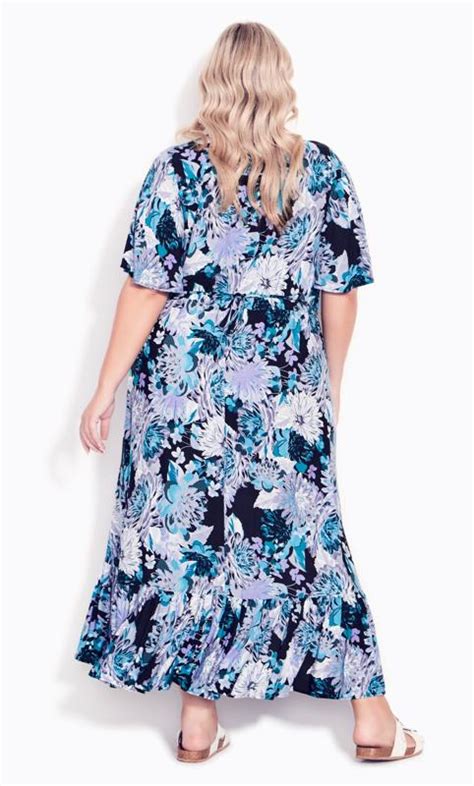 Evans Blue Floral Frill Hem Midaxi Dress Evans