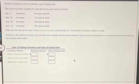 Solved Periodic Inventory By Three Methods Cost Of Good