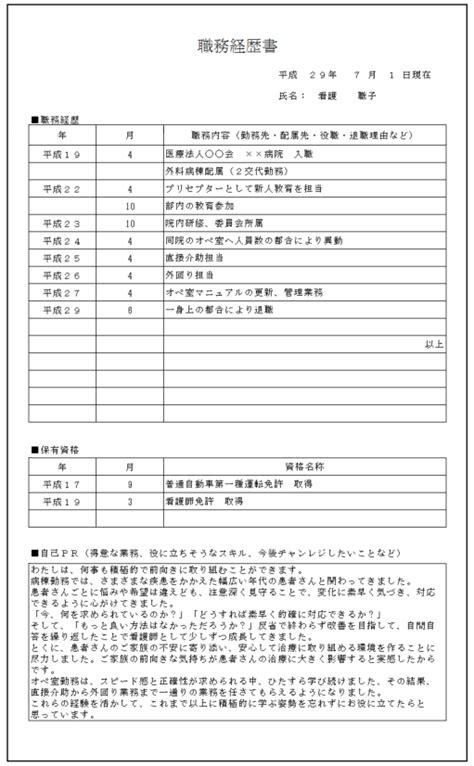 5分で完成！看護師の職務経歴書（書き方、見本、テンプレート） ナース報道室