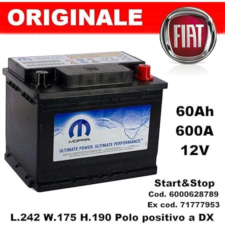 Batteria Auto Originale 12V 70AH 680A Start Stop Codice 6000628790