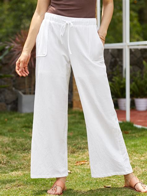 Women S Linen Casual Plain Baggy Wide Leg Long Pant Noracora