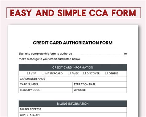 Easy Credit Card Authorization Form PDF Etsy Canada