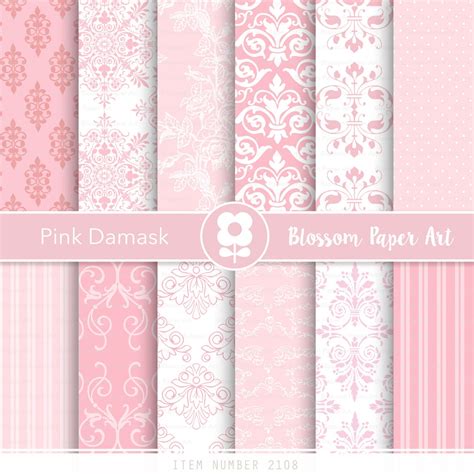 Pink Damask Digital Paper Pack Etsy