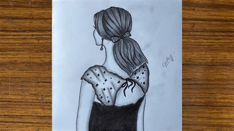 How To Draw A Girl With Beautiful Dress Backside Pencil Sketch For