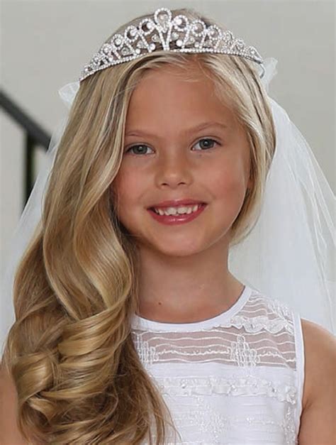 First Communion Veil Rhinestone Crystal Tiara With Swirl Design