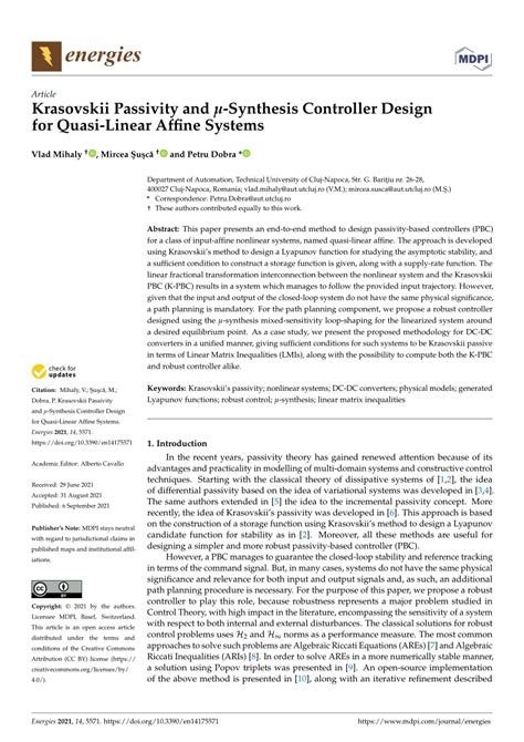 Pdf Krasovskii Passivity And μ Synthesis Controller Design For Quasi