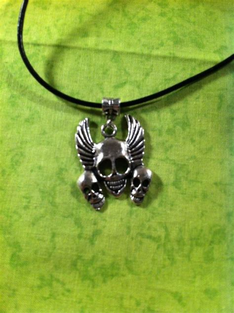 Triple Skull With Wings Necklace Detailed Silvertone Pendant Featuring 3 With Images Wing