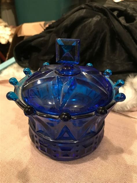 Vintage Fostoria Blue Glass Crown Candy Dish W Lid Estate Sale Perfect Cobalt Ebay Glass