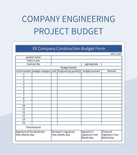 Company Engineering Project Budget Excel Template And Google Sheets