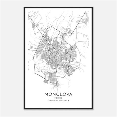 Monclova Mexico Map Poster, Monclova City Road Wall Art Print - Custom Maps & Posters