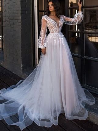 Elegant High Neck Long Sleeve Lace And Tulle Wedding Gown Lunss