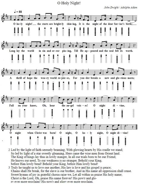 Oh Holy Night Piano Letter Notes And Tin Whistle Tab Irish Folk Songs