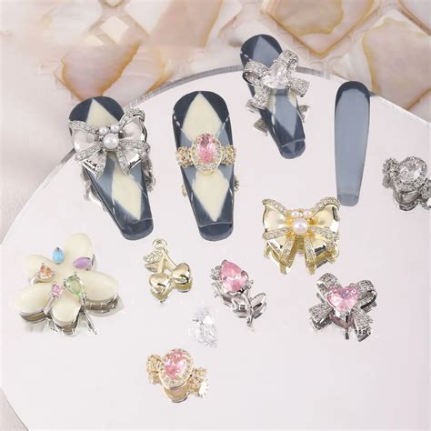 Shiny Zircon Butterfly Nail Charms D Alloy Bow Nail Rhinestones Charms