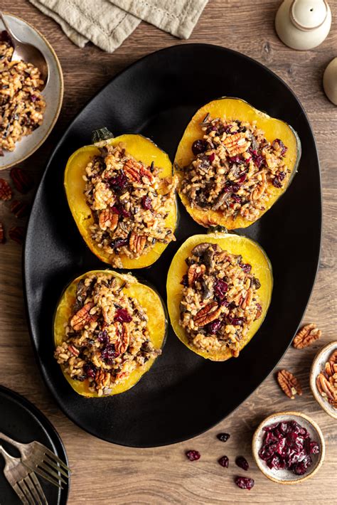 Vegan Wild Rice Stuffed Acorn Squash