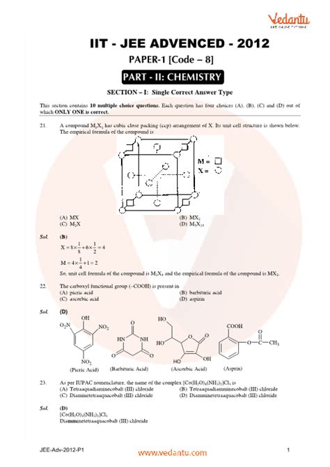 Jee Advanced 2012 Chemistry Question Paper 1 With Answer Keys Free