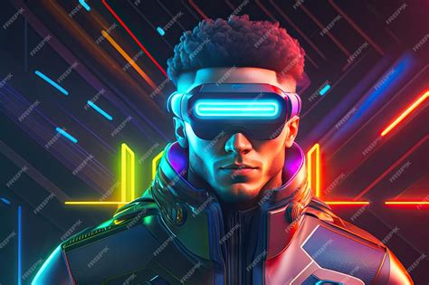 Premium Ai Image A Man Wearing A Neon Glasses With The Word Virtual