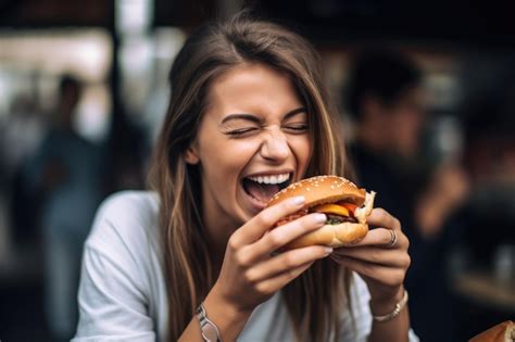 Premium Photo Shot Of A Young Woman Taking A Bite Out Of Her Burger