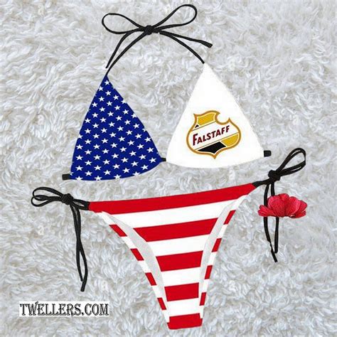 American Flag Falstaff Beer Triangle Bikini Set Swimsuit Beach Tw276