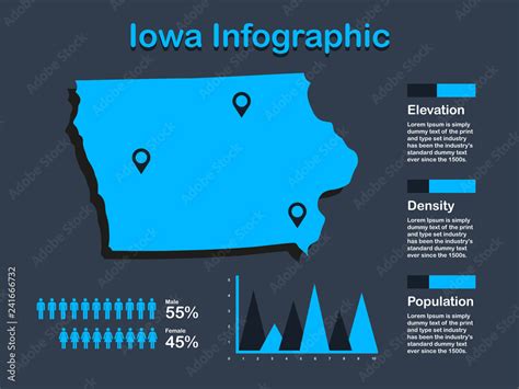 Iowa State Usa Map With Set Of Infographic Elements In Blue Color In