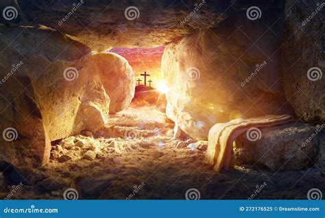 Resurrection Of Jesus Christ Tomb Empty With Shroud And Crucifixion