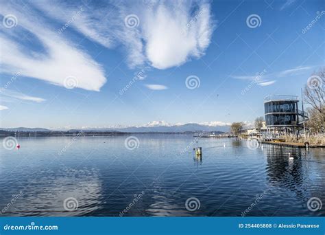 The Varese Lake with the Alps in Background Stock Photo - Image of boat, alpes: 254405808