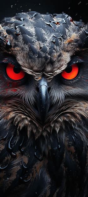 Premium Photo There Is A Very Large Owl With Red Eyes And A Black