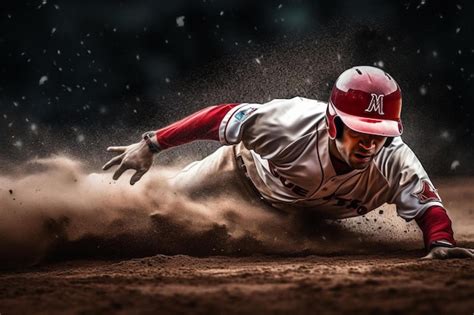 Premium AI Image A Baseball Player Sliding Into The Dirt In A Game