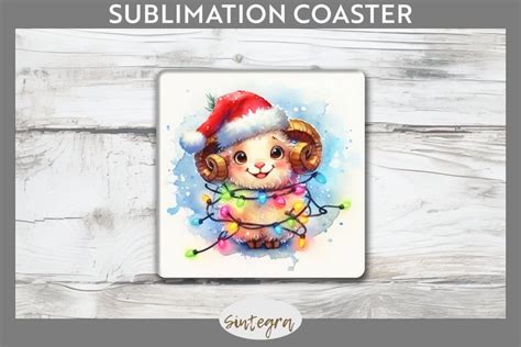 Christmas Ram V Entangled In Lights Square Coaster Png