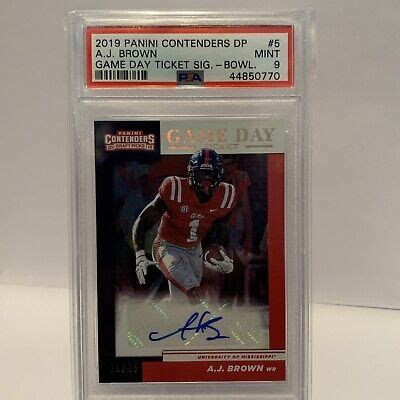 AJ Brown Contenders DP Auto 5 Game Day Ticket PSA 9 Red Rookie Auto