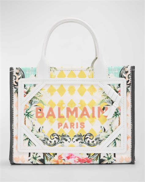 Balmain B Army Small Tote Bag In Floral Canvas Multi Editorialist